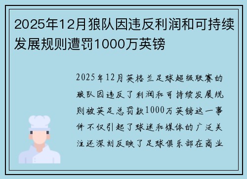 2025年12月狼队因违反利润和可持续发展规则遭罚1000万英镑